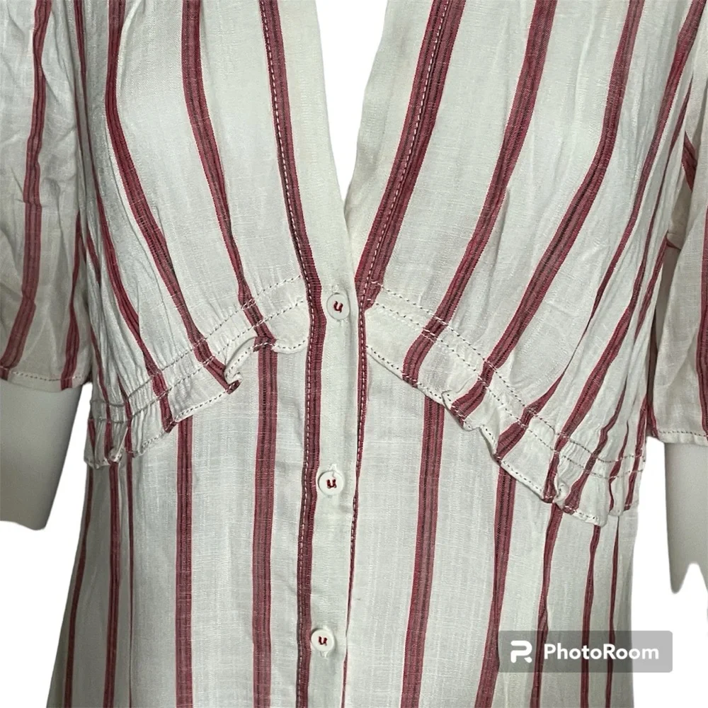 NWT Chelsea & Violet Pen Striped Button Down Ruched Maxi Dress Women's Size L